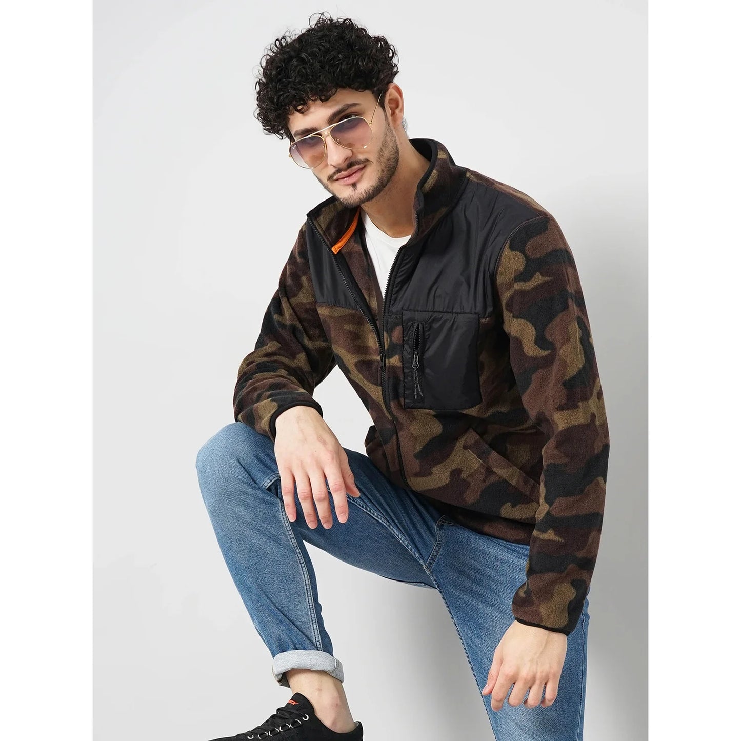 Brown Camouflage Polyester Jacket