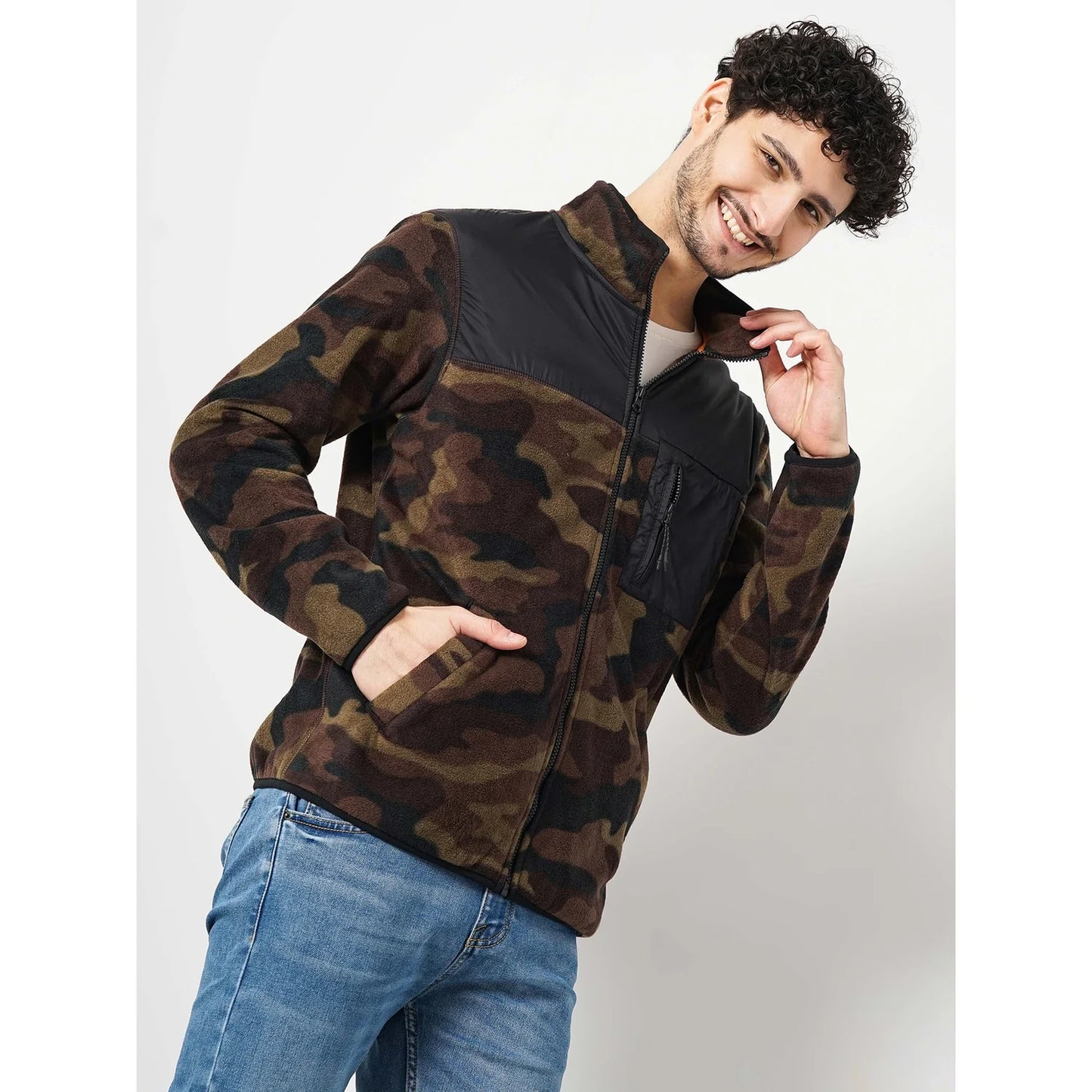 Brown Camouflage Polyester Jacket