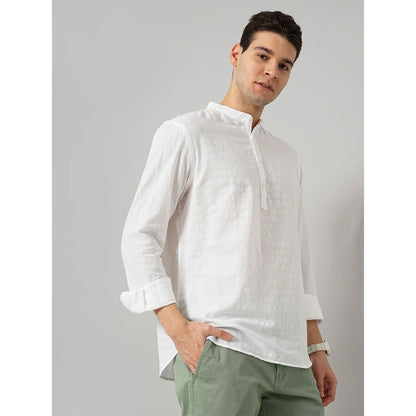 Cream Solid Cotton Blend Shirt