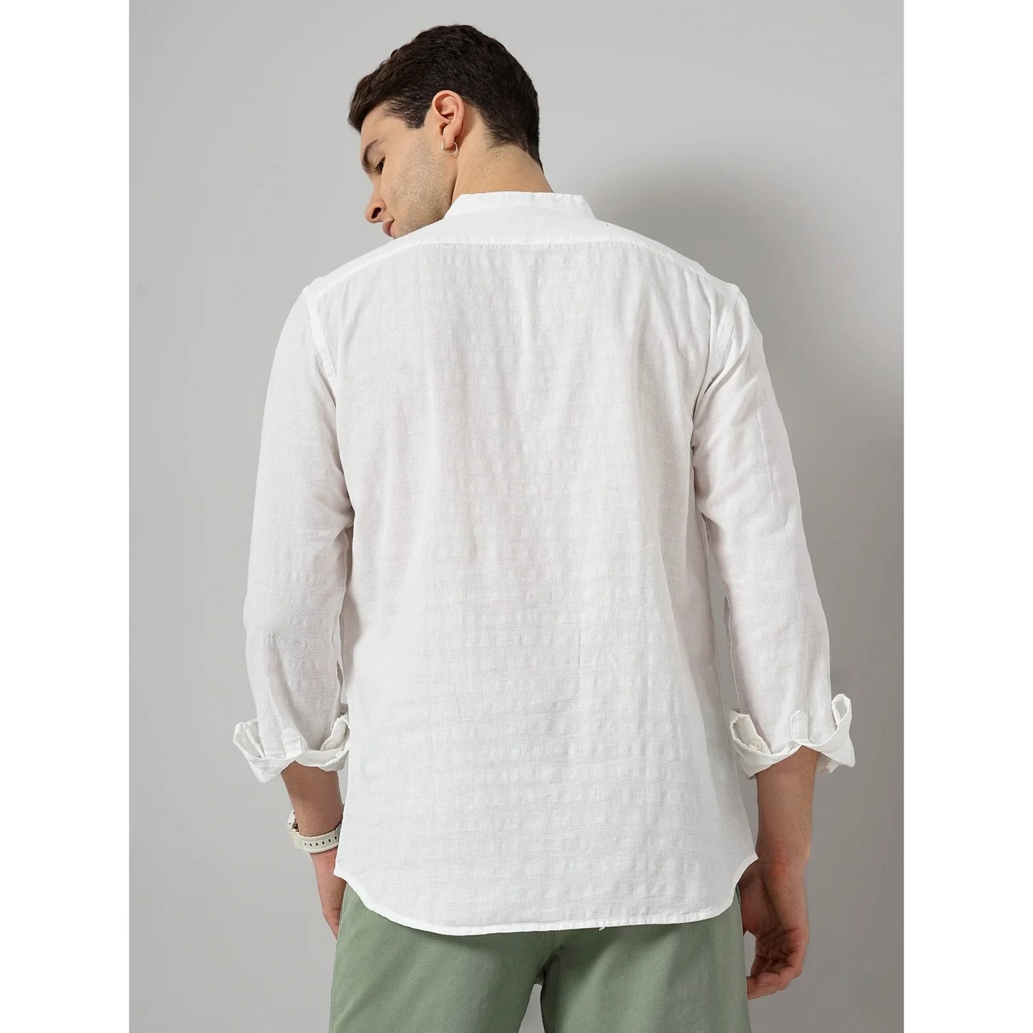 Cream Solid Cotton Blend Shirt