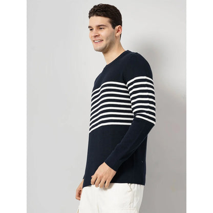 Cream Striped Cotton Sweater