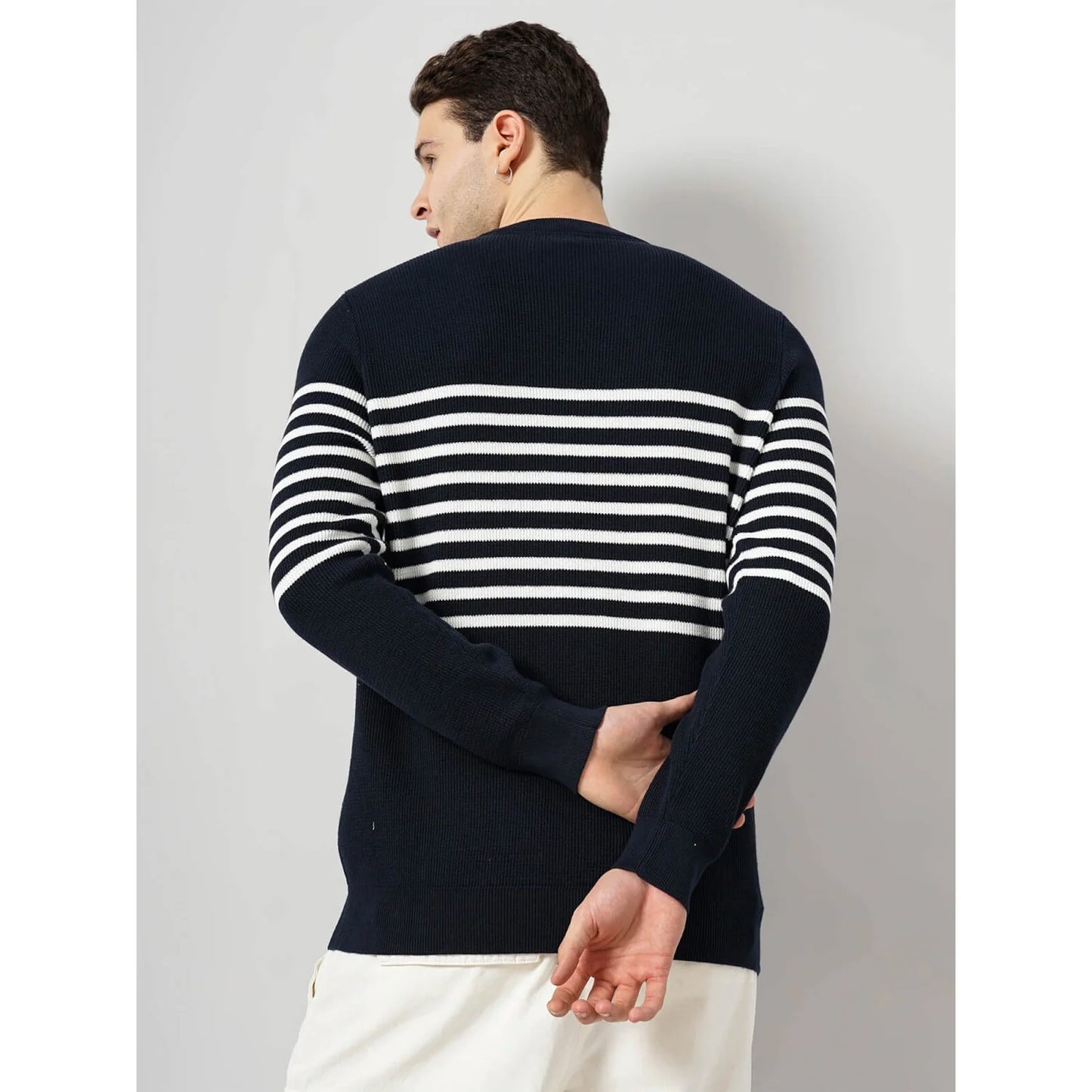 Cream Striped Cotton Sweater