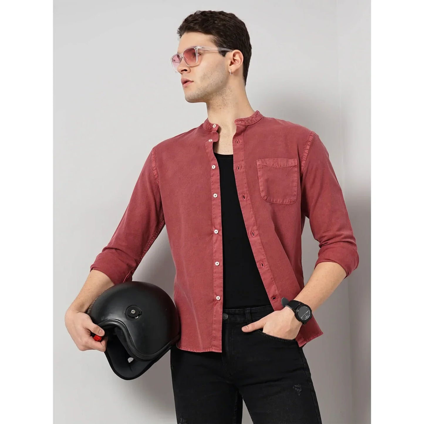 Red Solid Cotton Shirt