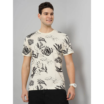 Celio* Printed Regular Fit Cotton Cream T-Shirt