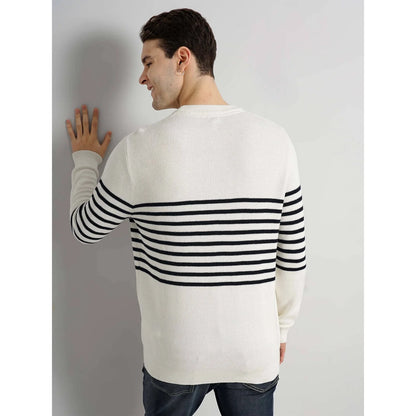 Cream Striped Cotton Sweater