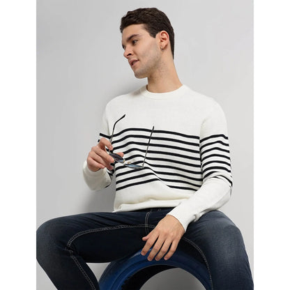 Cream Striped Cotton Sweater