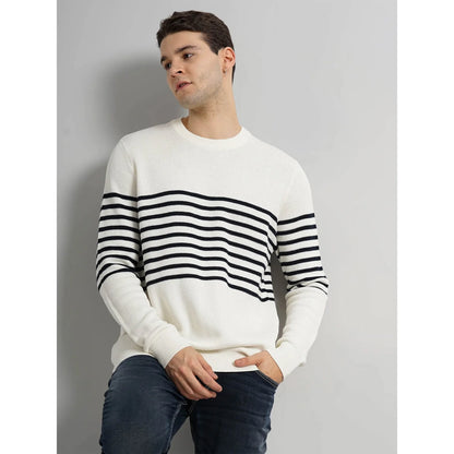 Cream Striped Cotton Sweater