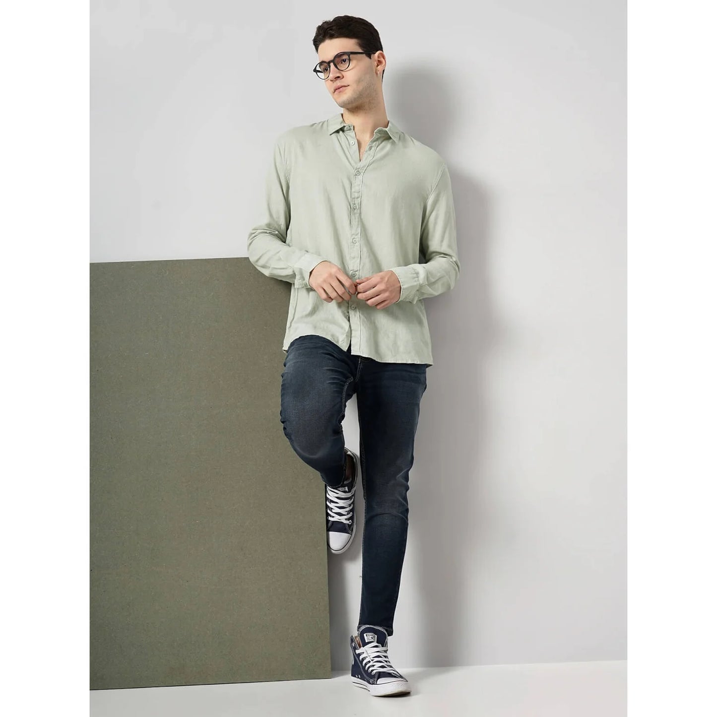 Cream Solid Linen Shirt