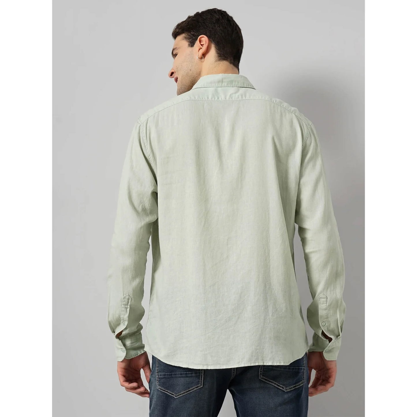 Cream Solid Linen Shirt