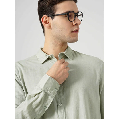 Cream Solid Linen Shirt