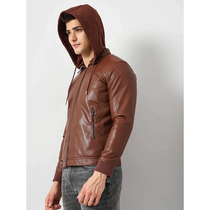 Brown Solid Polyurethane Jacket