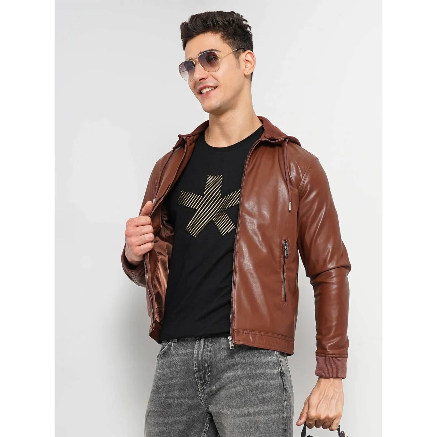 Brown Solid Polyurethane Jacket