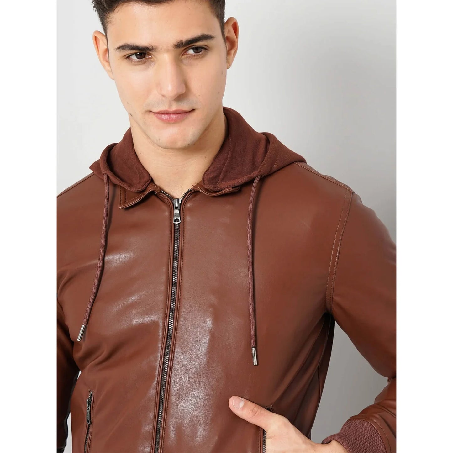 Brown Solid Polyurethane Jacket