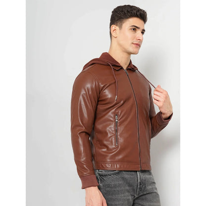 Brown Solid Polyurethane Jacket