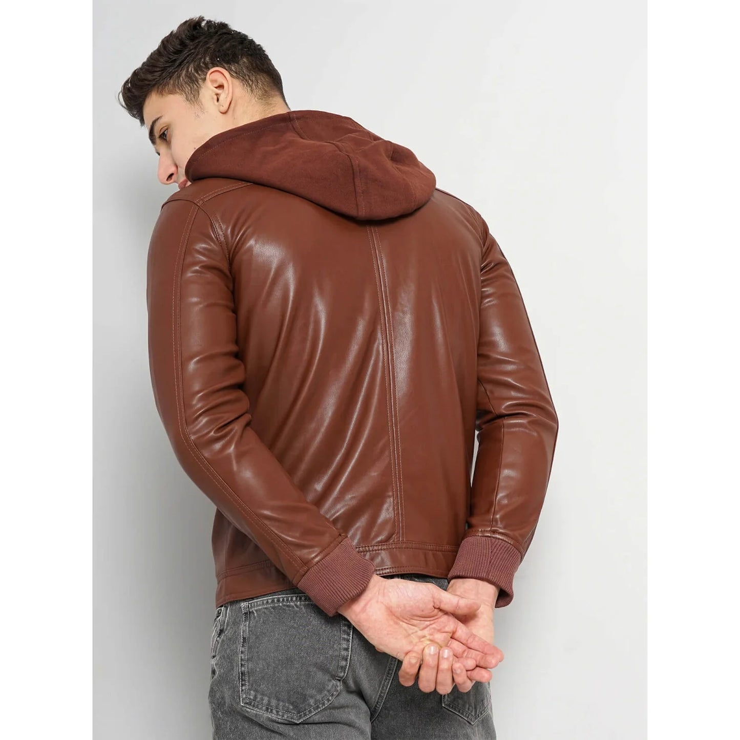 Brown Solid Polyurethane Jacket