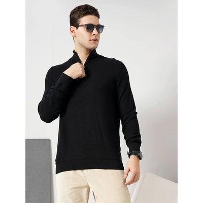 Celio* Solid Regular Fit Cotton Black Sweater