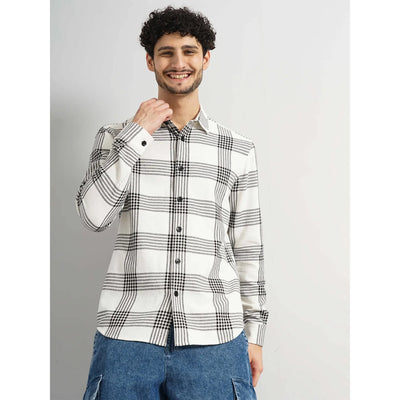 Celio* Checked Regular Fit Cotton White Shirt