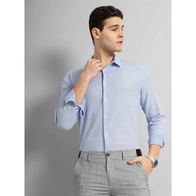 Celio* Solid Regular Fit Cotton Blue Formal Shirt