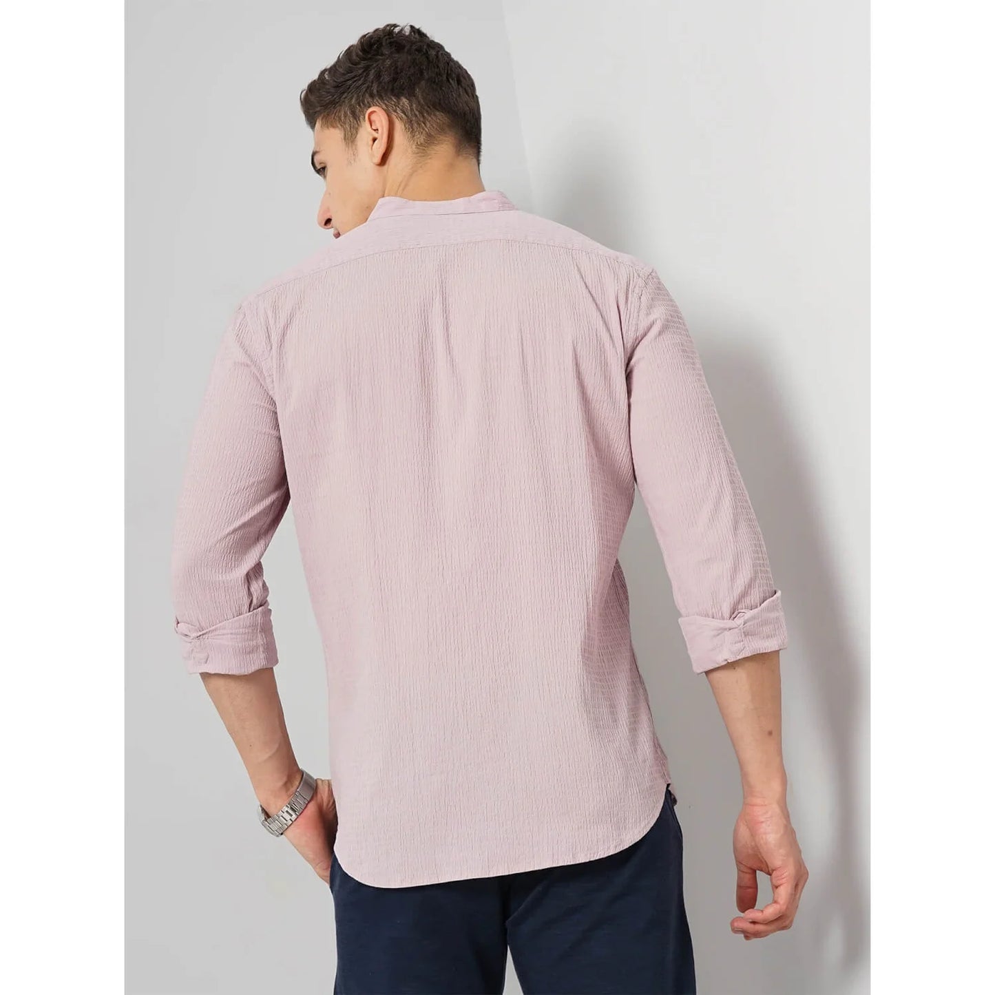 Cream Solid Cotton-Blend Shirt