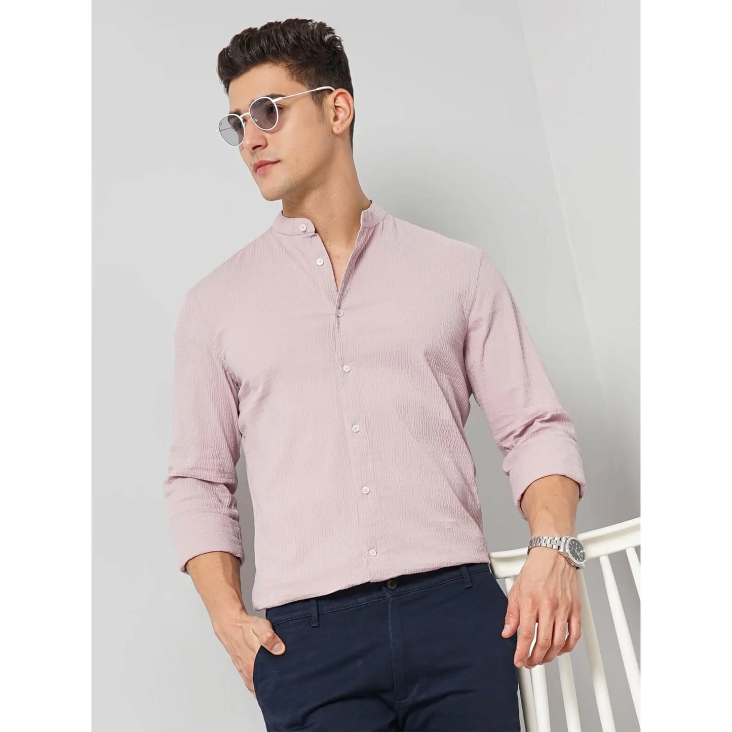 Cream Solid Cotton-Blend Shirt