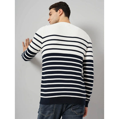 Cream Striped Cotton Sweater