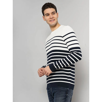 Cream Striped Cotton Sweater