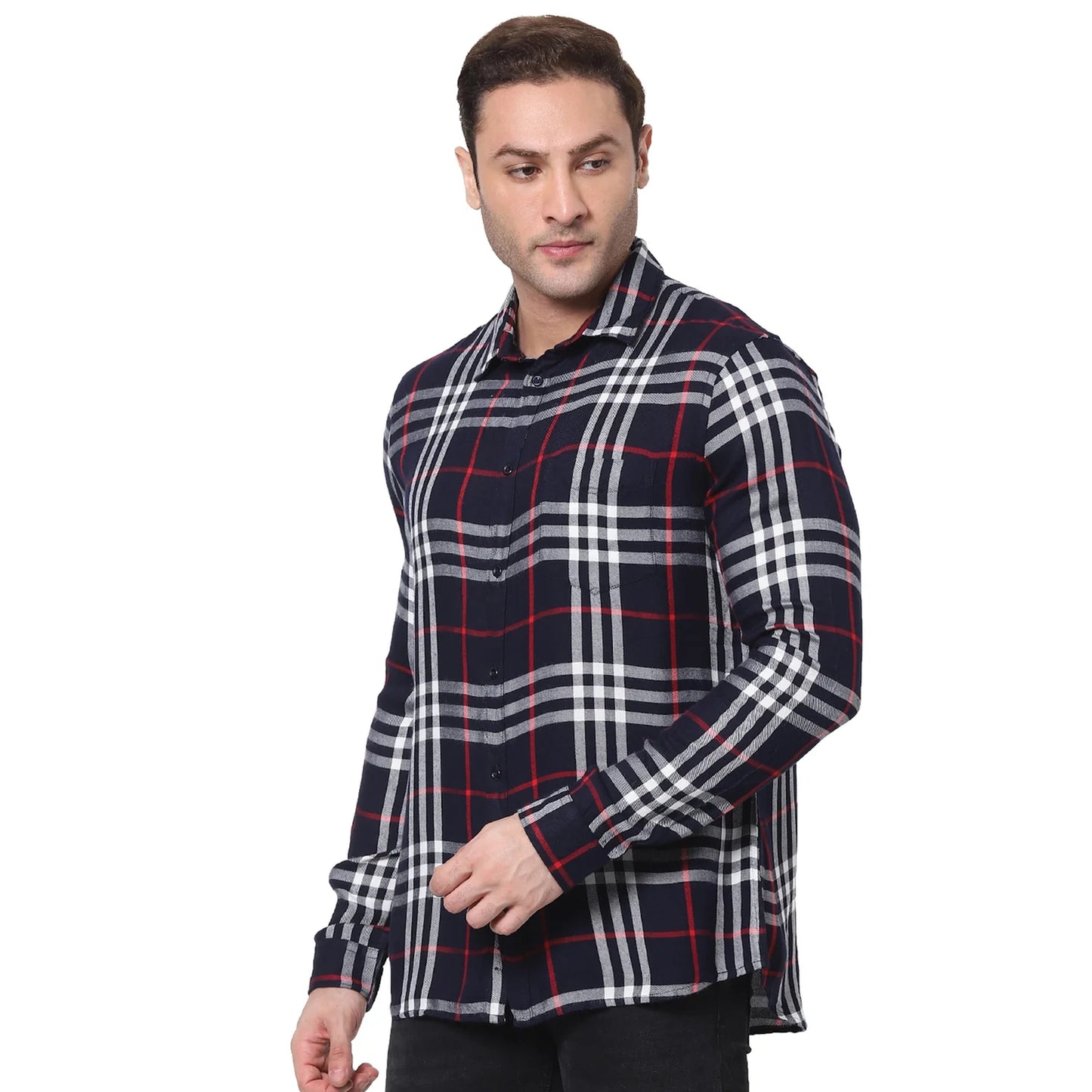 Navy Blue Checks Viscose Shirt