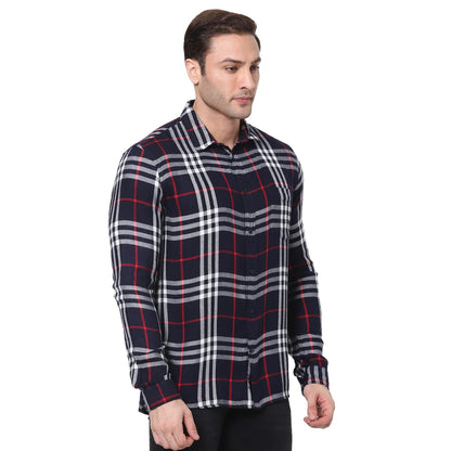 Navy Blue Checks Viscose Shirt