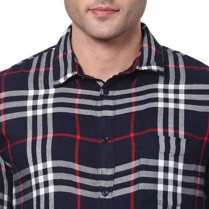 Navy Blue Checks Viscose Shirt