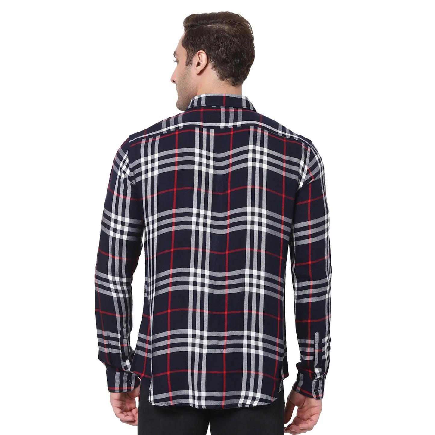 Navy Blue Checks Viscose Shirt