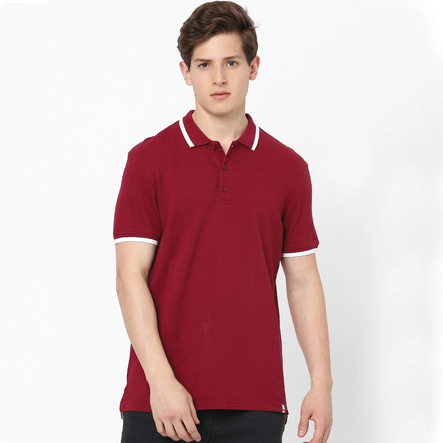 Burgundy Solid Cotton Blend Polo