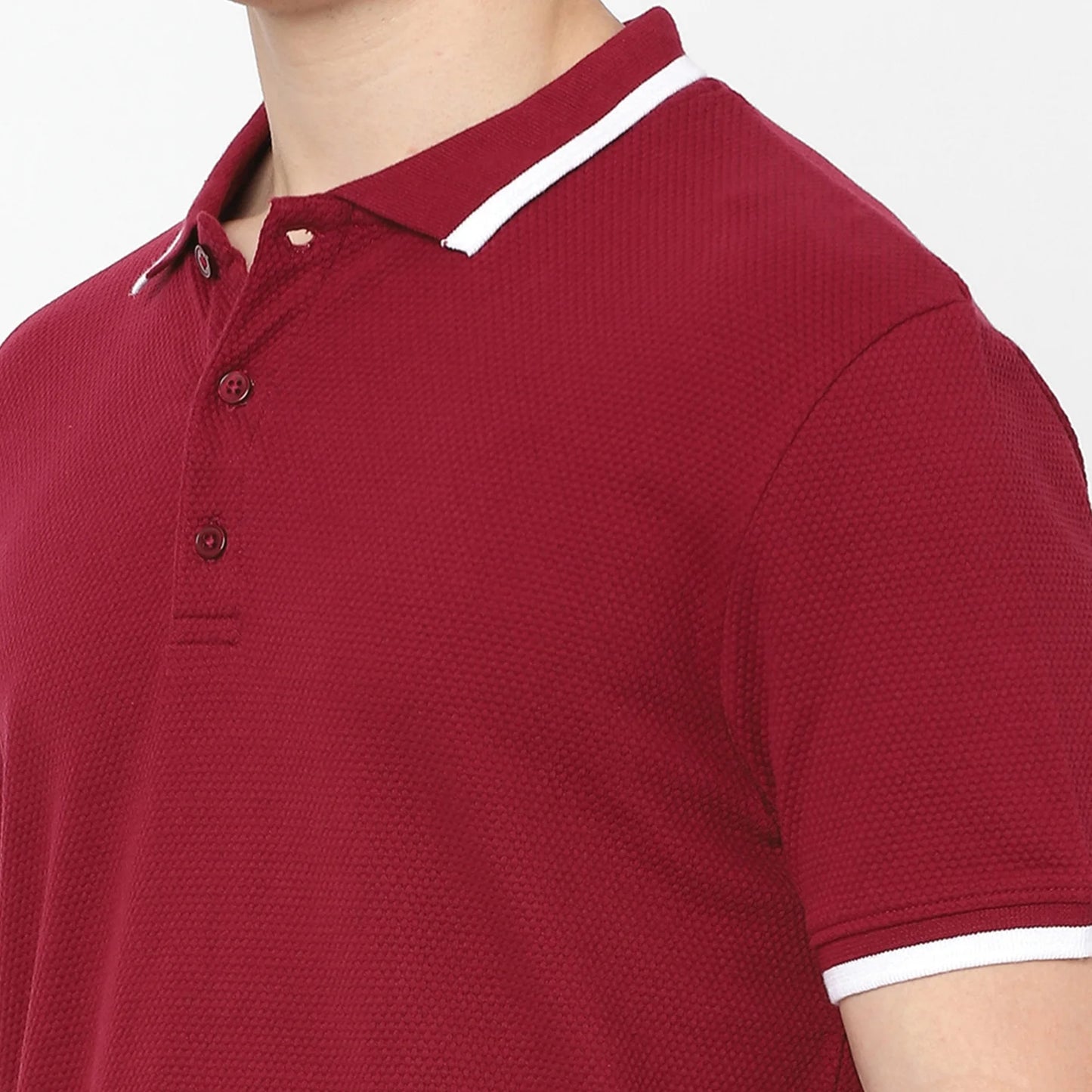 Burgundy Solid Cotton Blend Polo