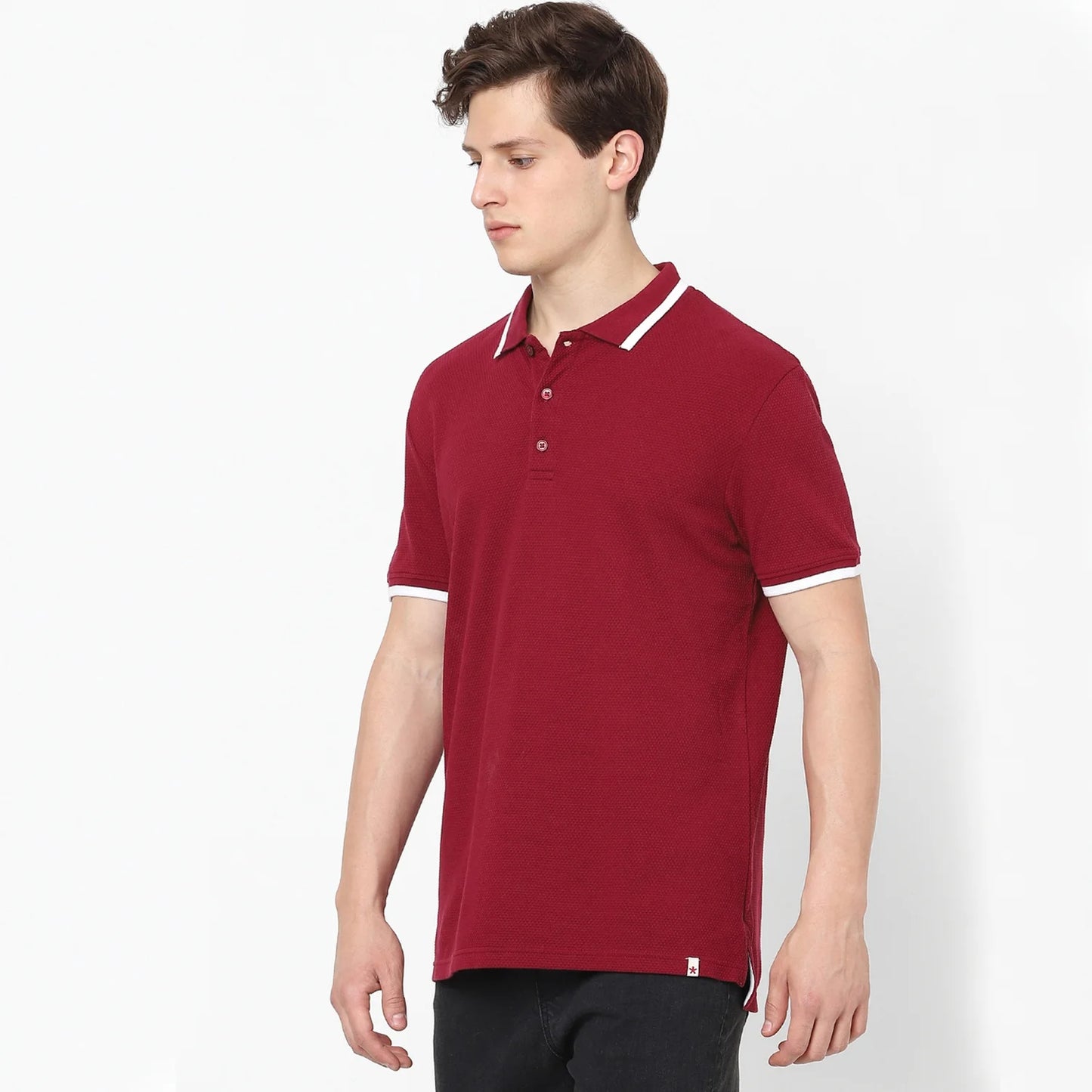 Burgundy Solid Cotton Blend Polo