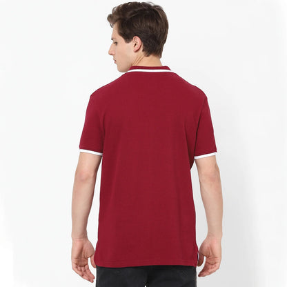 Burgundy Solid Cotton Blend Polo