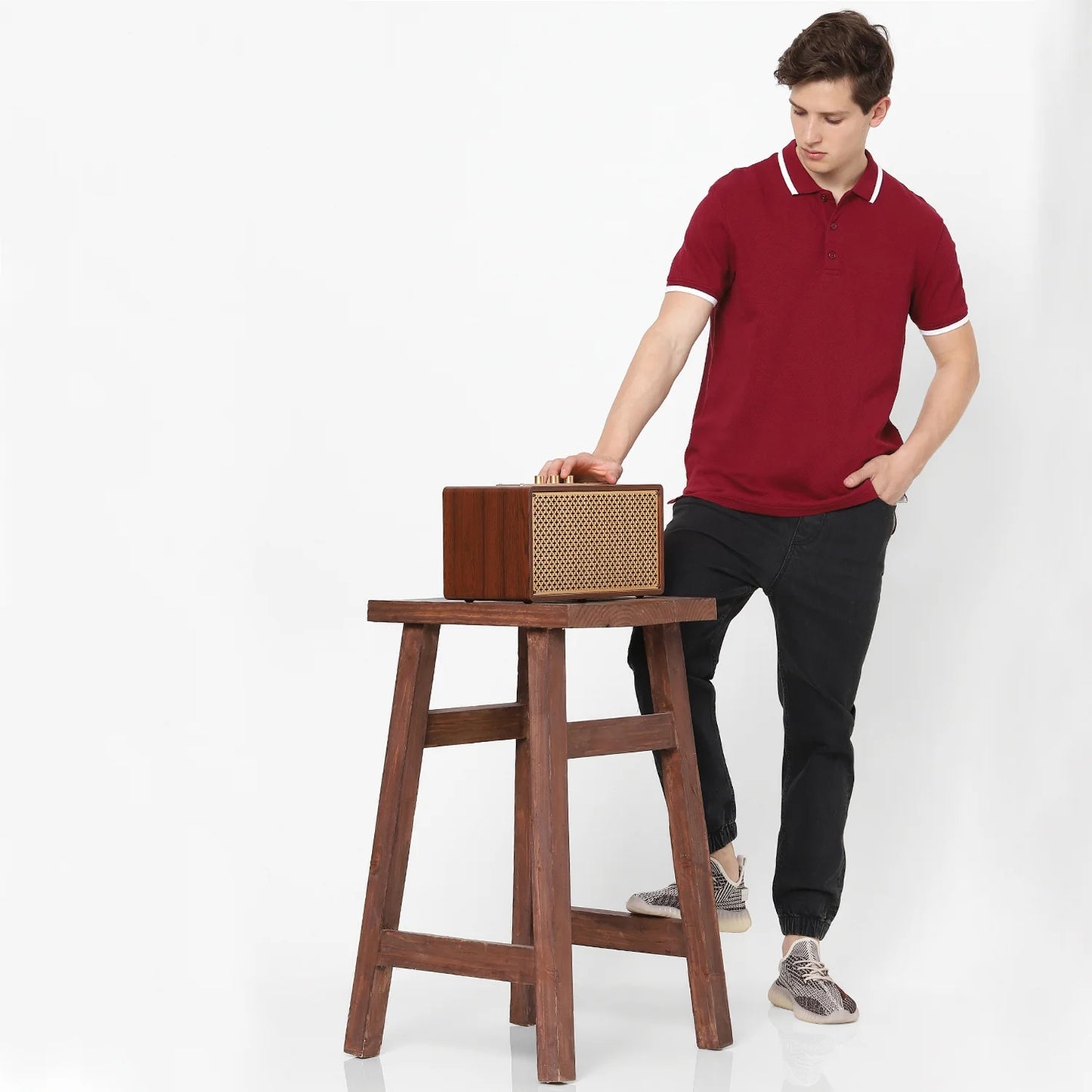 Burgundy Solid Cotton Blend Polo