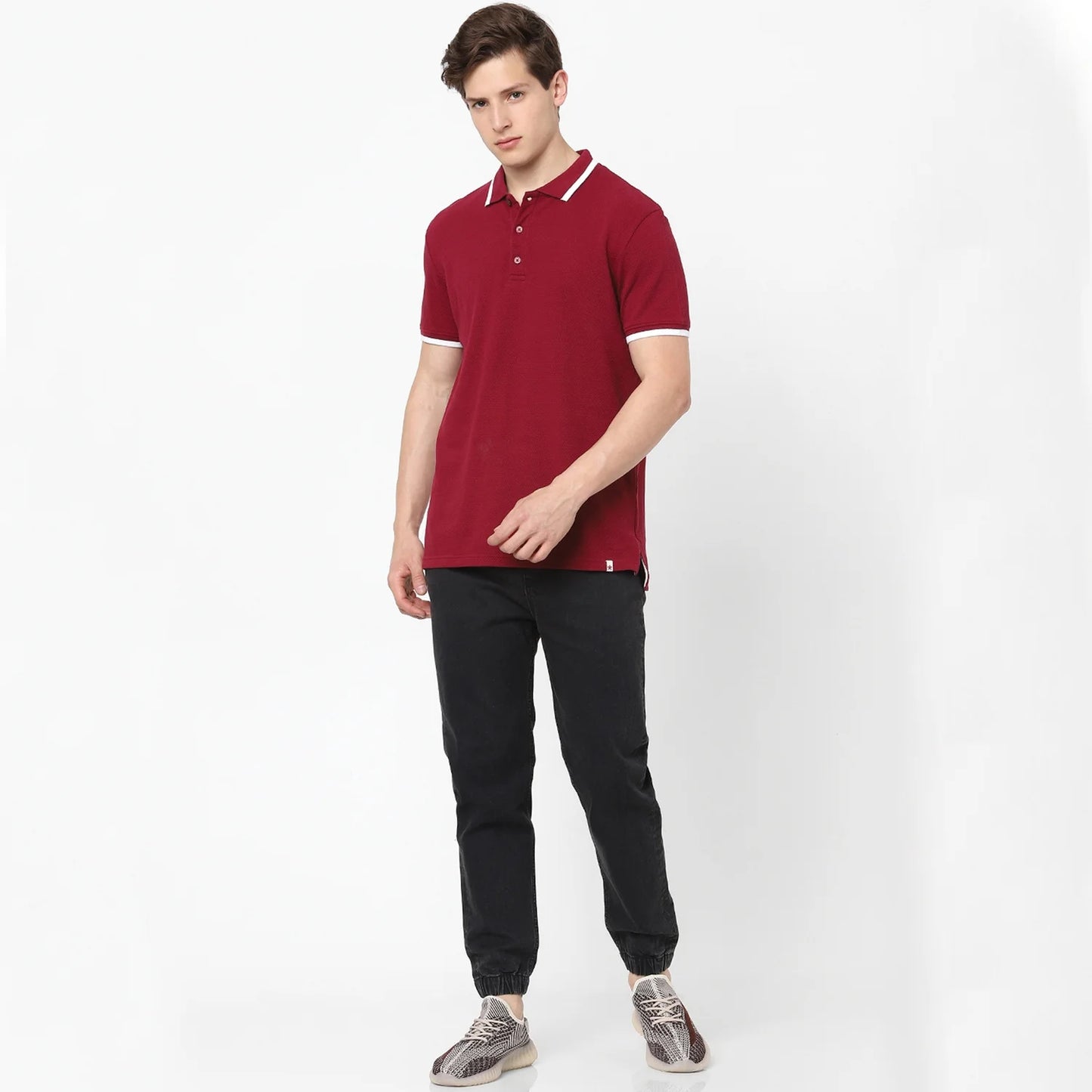 Burgundy Solid Cotton Blend Polo