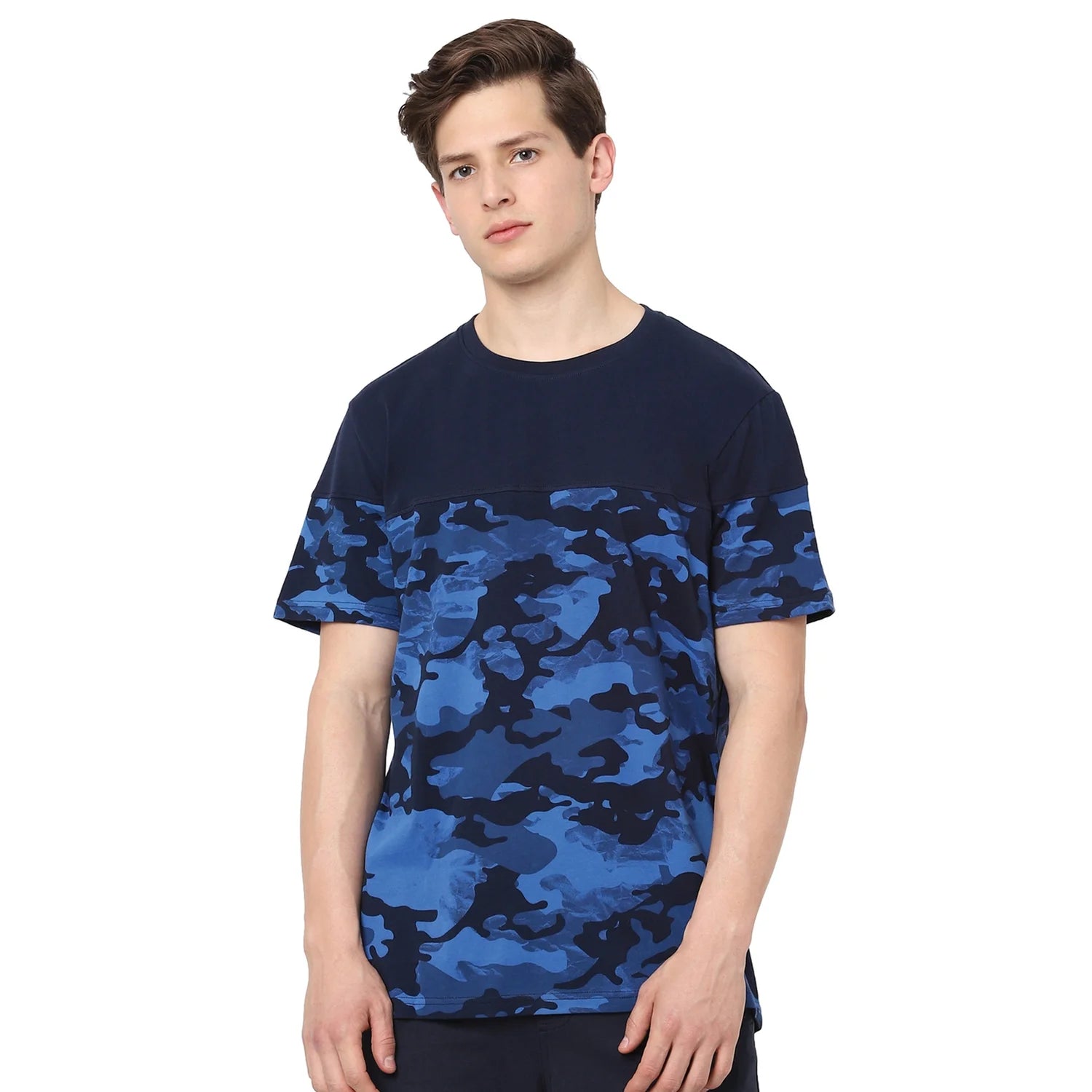 Navy Blue Camouflage Cotton T-shirt