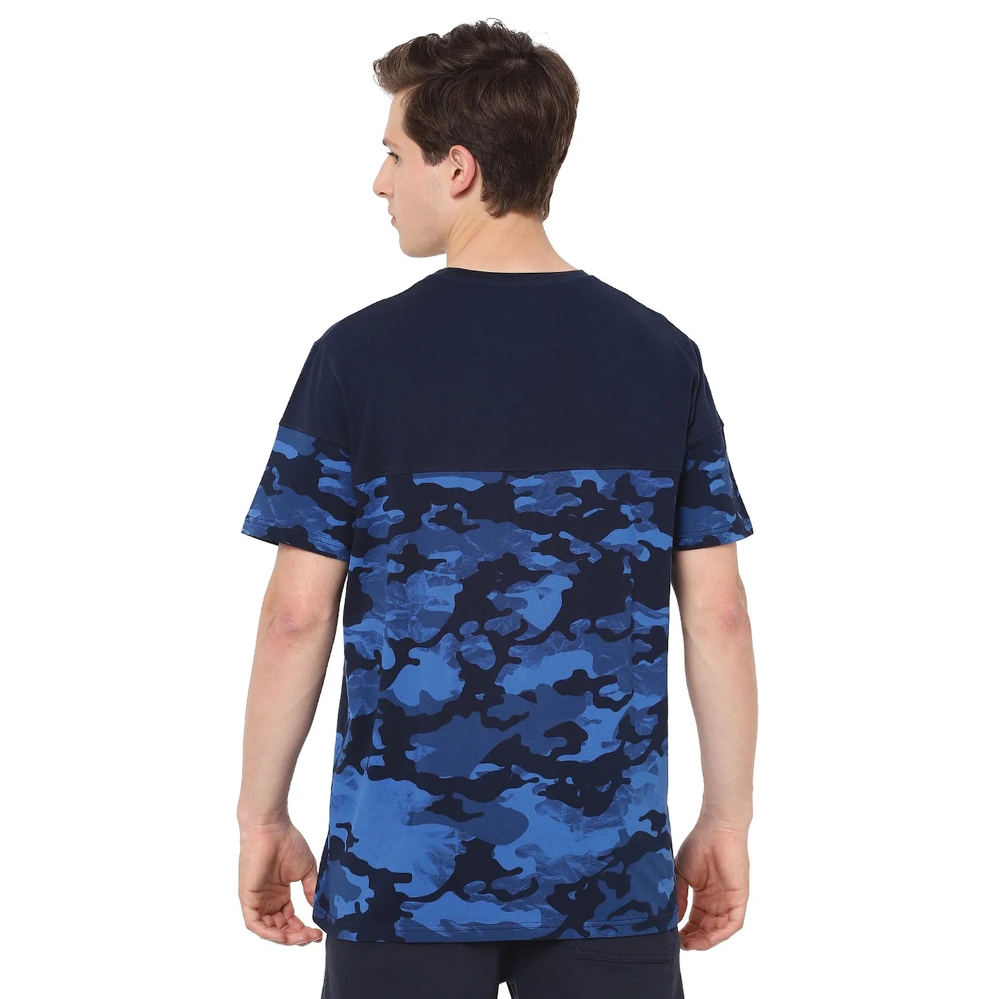 Navy Blue Camouflage Cotton T-shirt