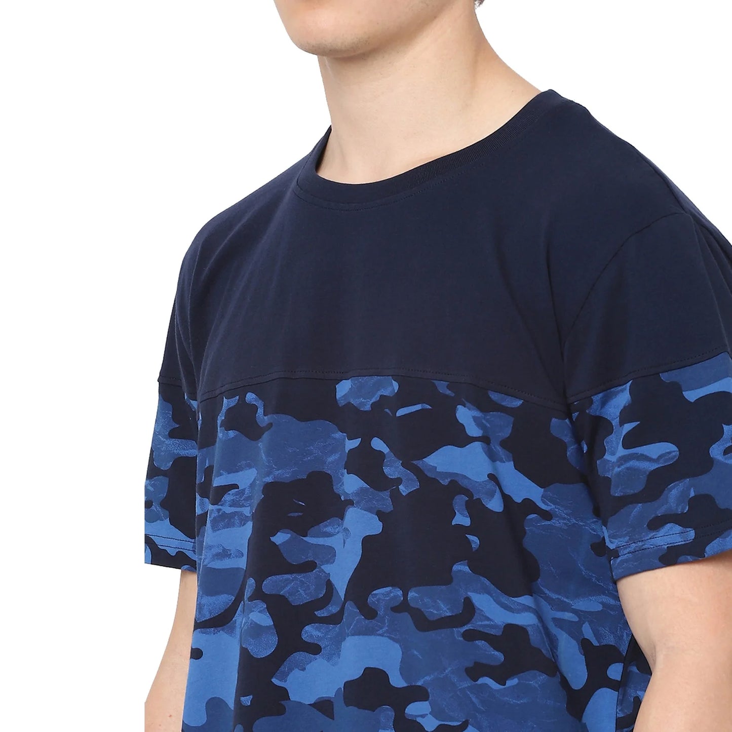 Navy Blue Camouflage Cotton T-shirt