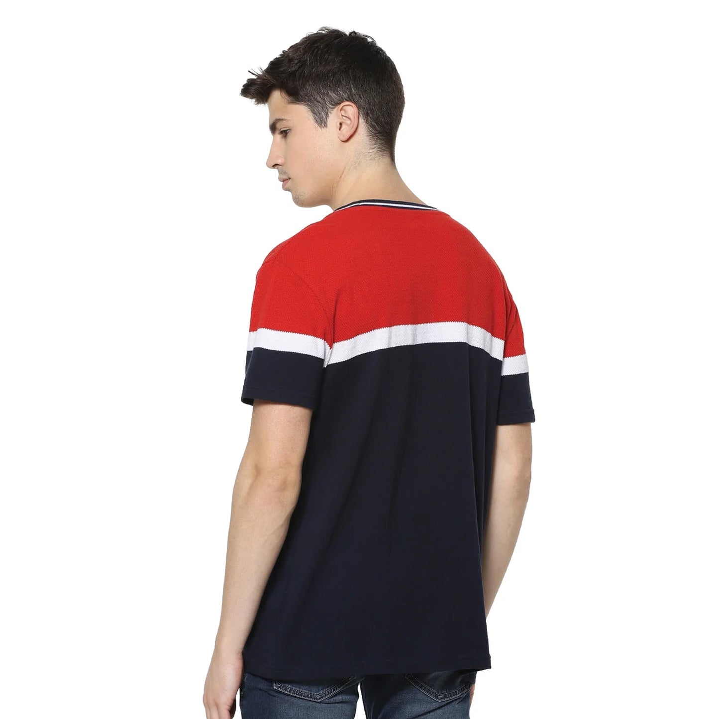 Navy Blue Colourblock Cotton T-shirt