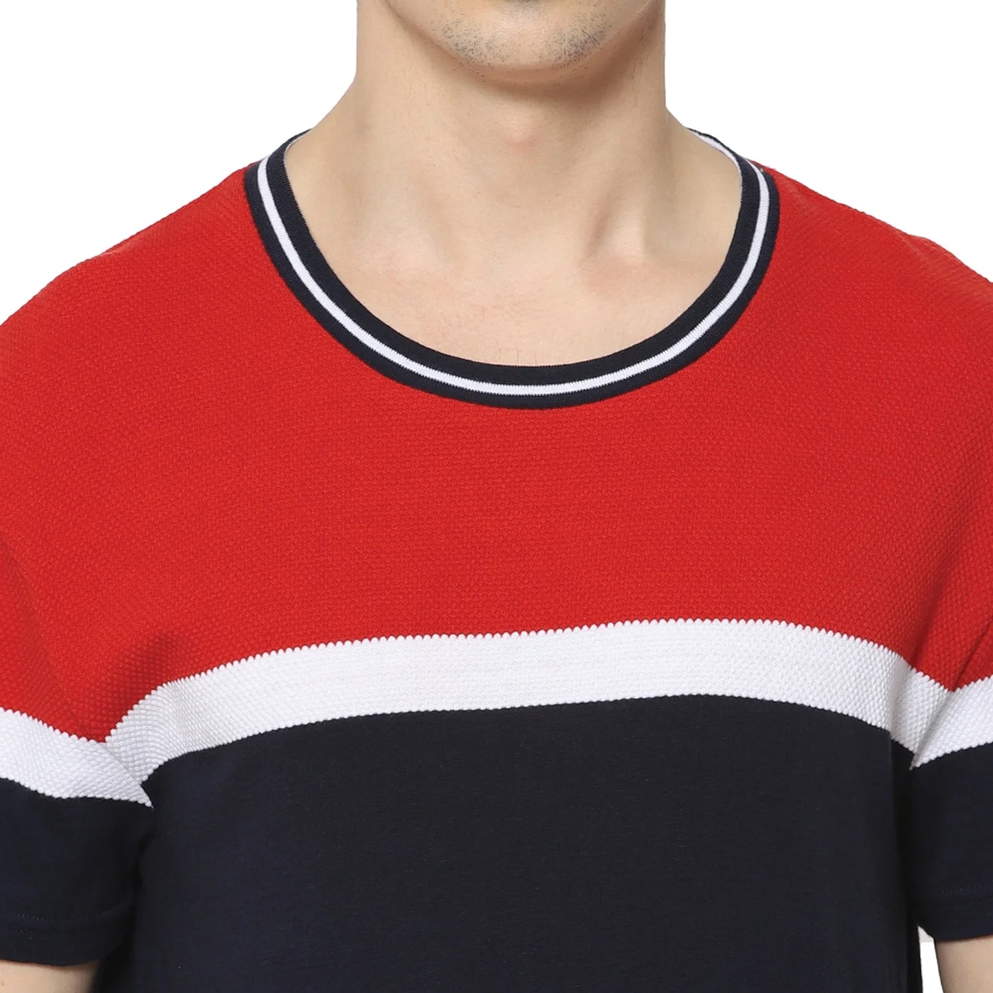 Navy Blue Colourblock Cotton T-shirt