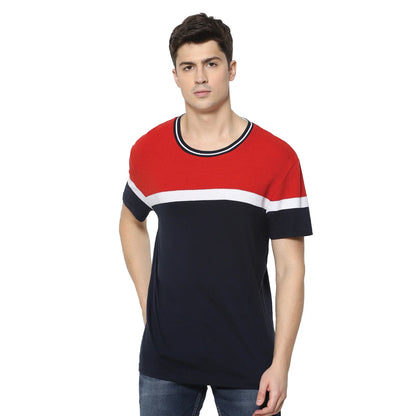 Navy Blue Colourblock Cotton T-shirt