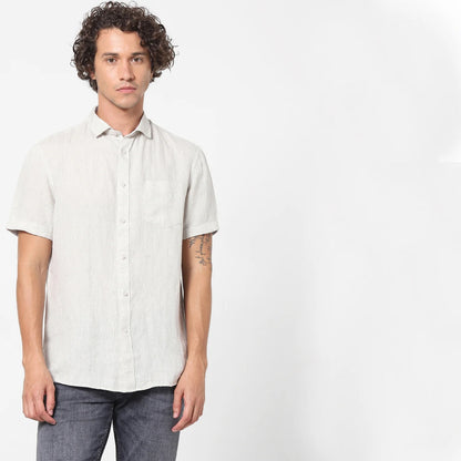 White Solid Linen Shirt