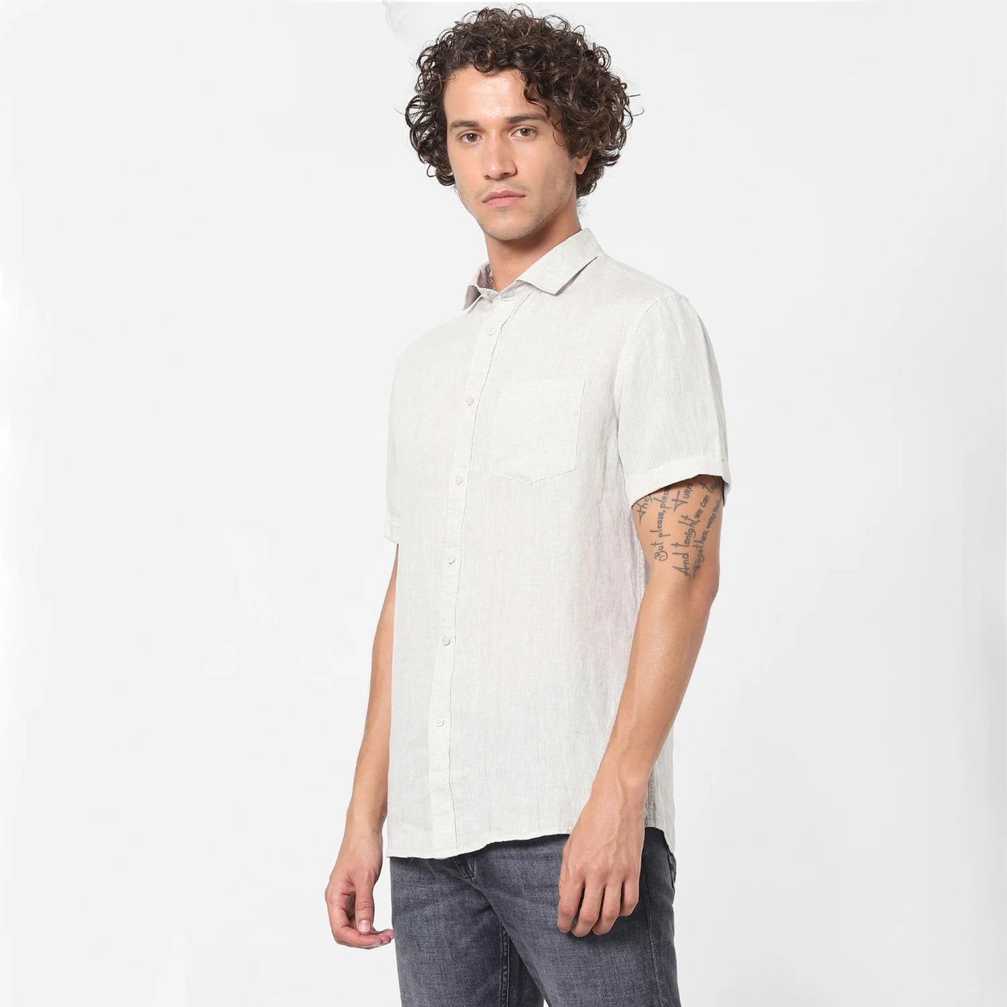 White Solid Linen Shirt