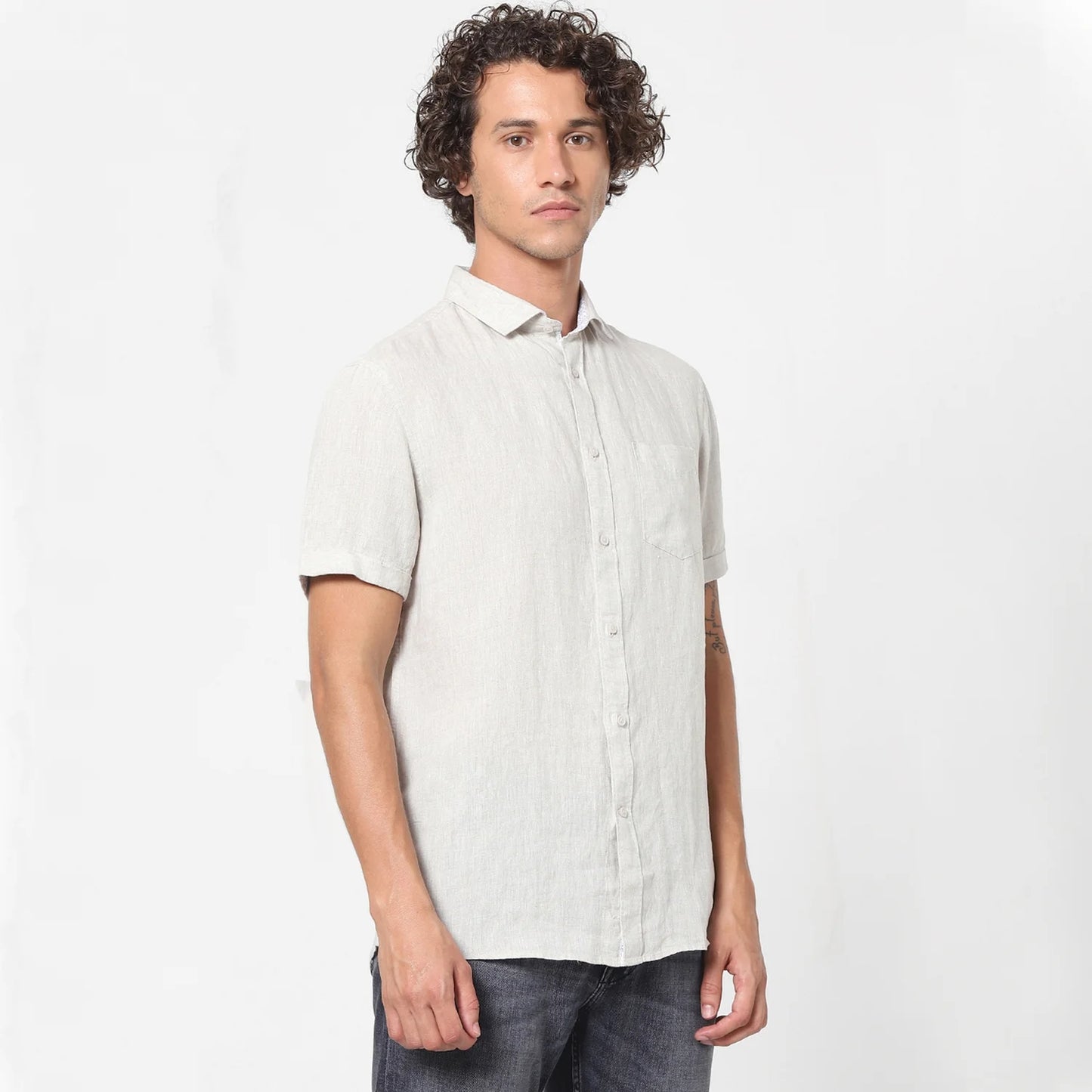 White Solid Linen Shirt