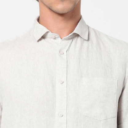 White Solid Linen Shirt