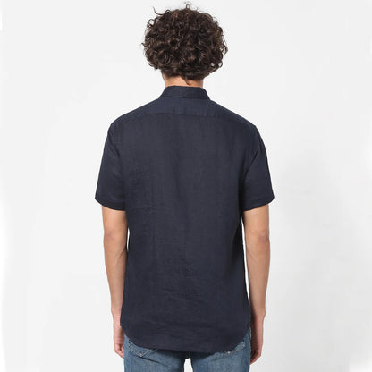 Navy Blue Solid Linen Shirt