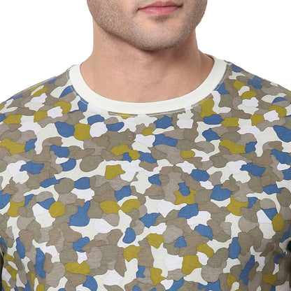 Khaki Printed Cotton T-shirt