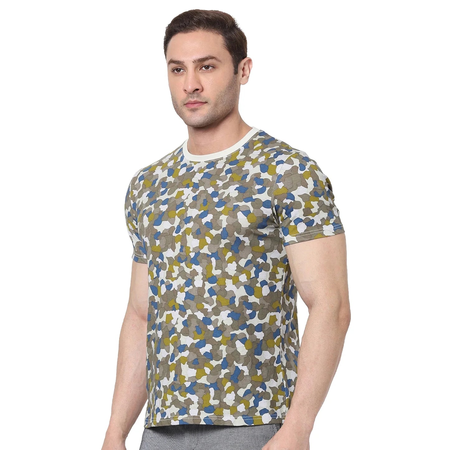 Khaki Printed Cotton T-shirt