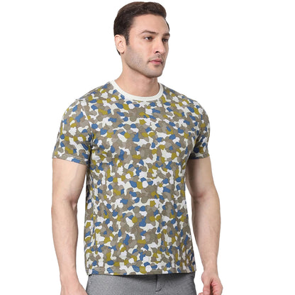 Khaki Printed Cotton T-shirt